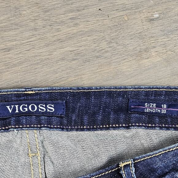 Vigoss Womens Jeans Chelsea Slim Boot Cut Blue Denim Dark Wash Destroyed Size 18 - Picture 4 of 8